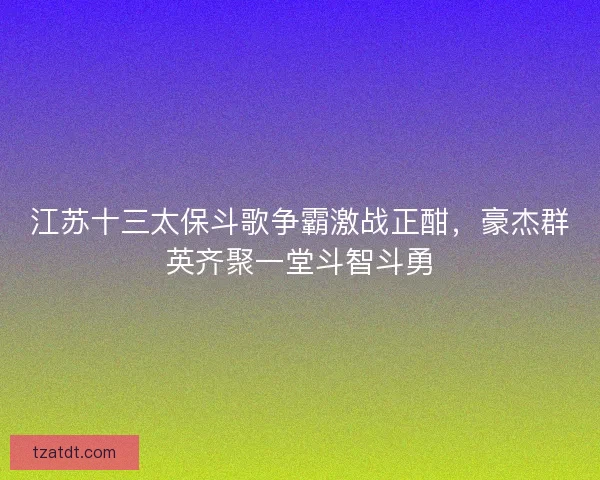 江苏十三太保斗歌争霸激战正酣，豪杰群英齐聚一堂斗智斗勇